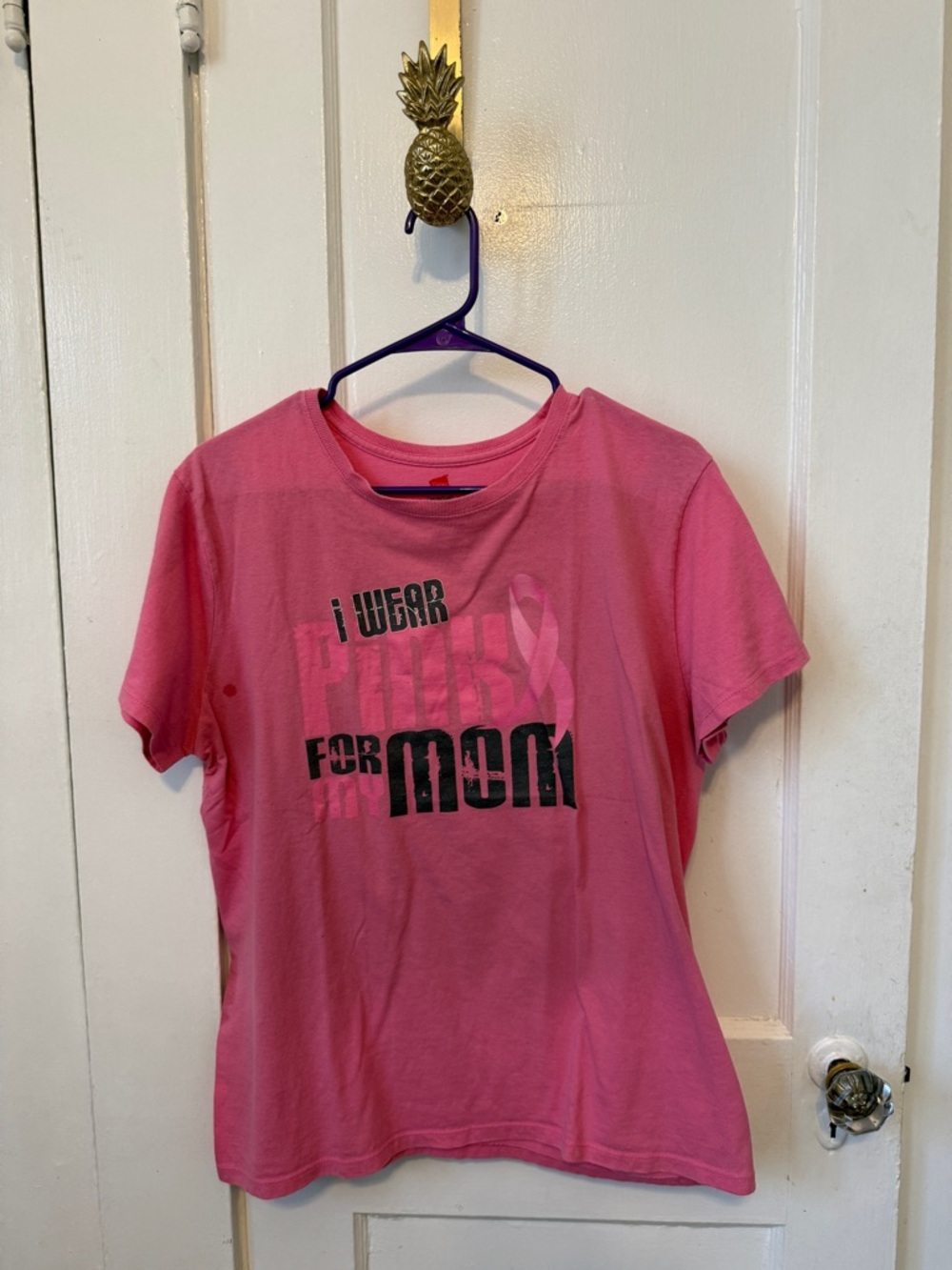 Hanes Pink ComfortSoft Crewneck Tee I WEAR PINK FOR MOM Breast cancer shirt